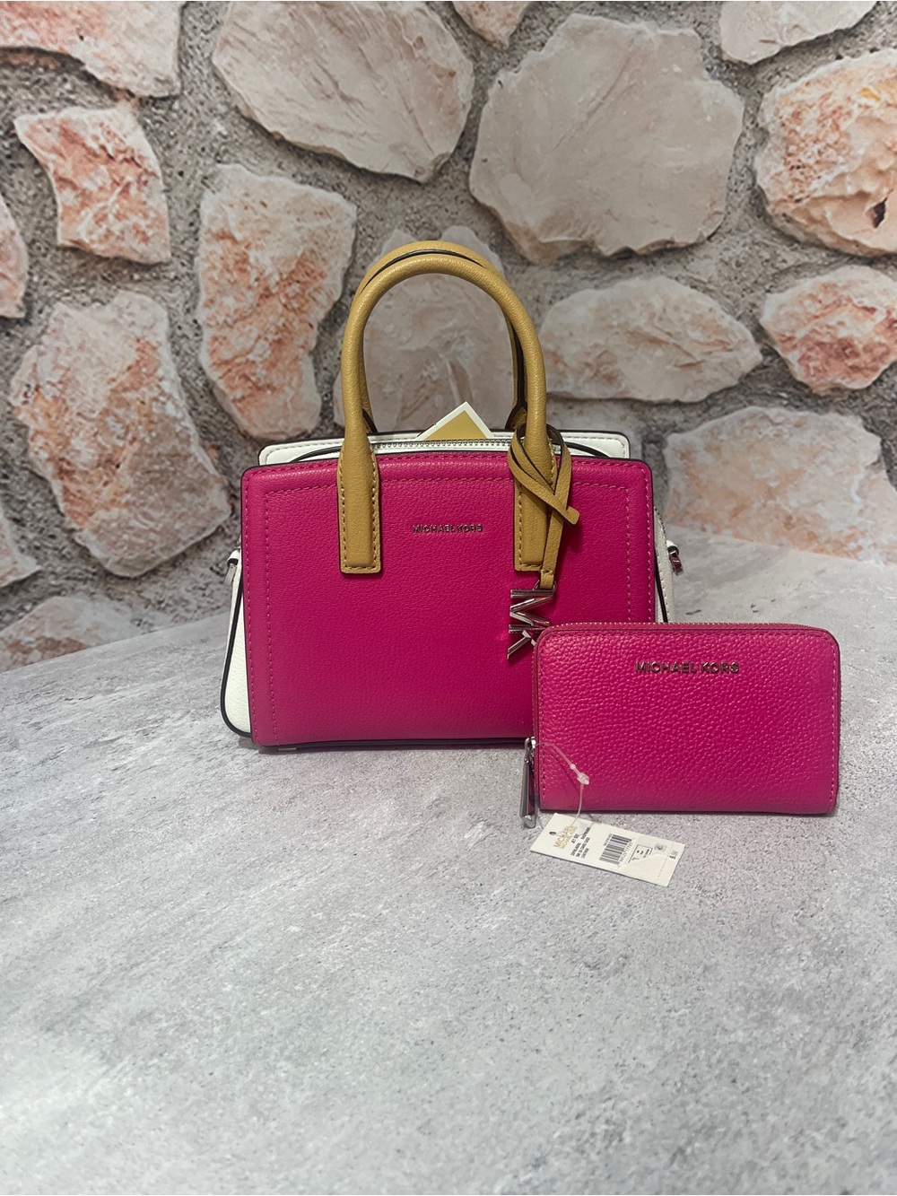 Michael Kors Laila XS Colorblock Satchel & Matching Wallet Raspberry